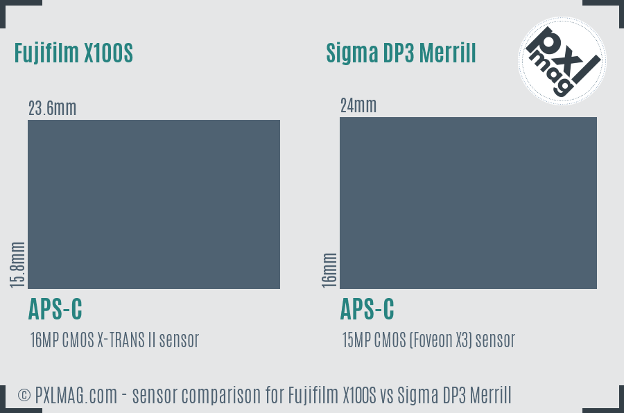 Fujifilm X100S vs Sigma DP3 Merrill sensor size comparison