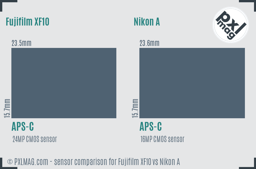 Fujifilm XF10 vs Nikon A sensor size comparison