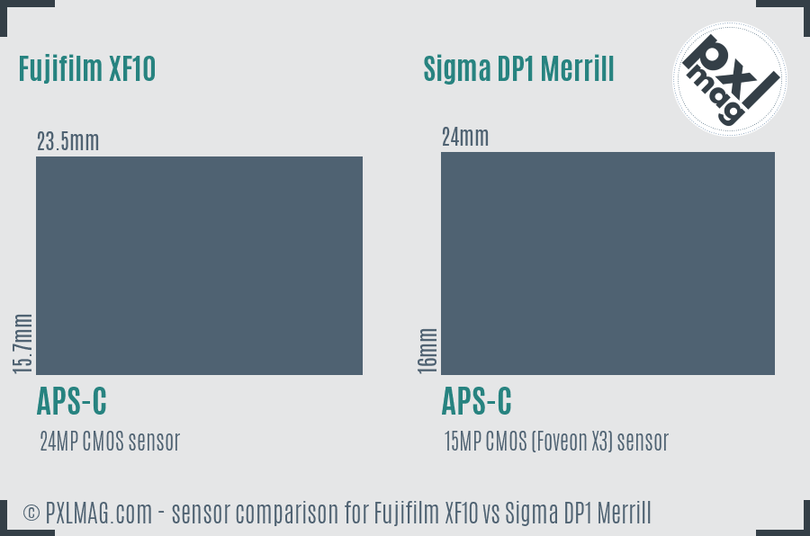 Fujifilm XF10 vs Sigma DP1 Merrill sensor size comparison