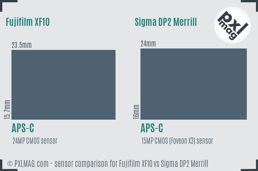 Fujifilm XF10 vs Sigma DP2 Merrill sensor size comparison