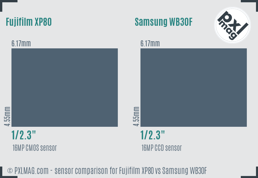 Fujifilm XP80 vs Samsung WB30F sensor size comparison