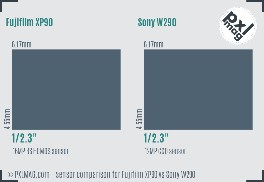 Fujifilm XP90 vs Sony W290 sensor size comparison