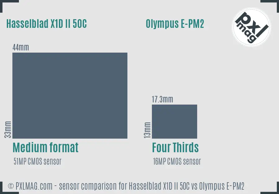 Hasselblad X1D II 50C vs Olympus E-PM2 sensor size comparison Hasselblad X1D II 50C vs Olympus E-PM2 sensor size comparison
