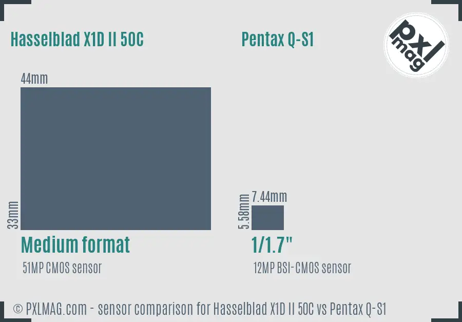 Hasselblad X1D II 50C vs Pentax Q-S1 sensor size comparison