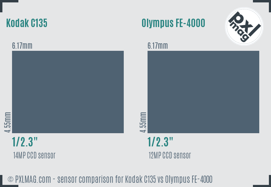 Kodak C135 vs Olympus FE-4000 sensor size comparison