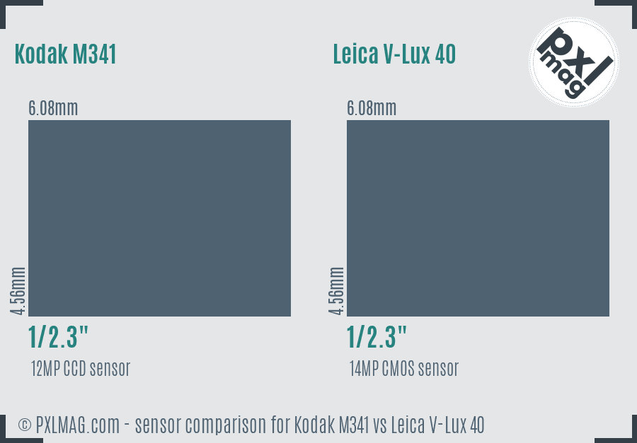Kodak M341 vs Leica V-Lux 40 sensor size comparison