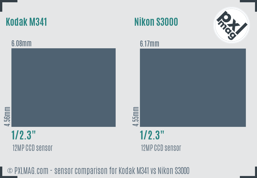 Kodak M341 vs Nikon S3000 sensor size comparison