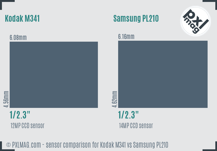 Kodak M341 vs Samsung PL210 sensor size comparison