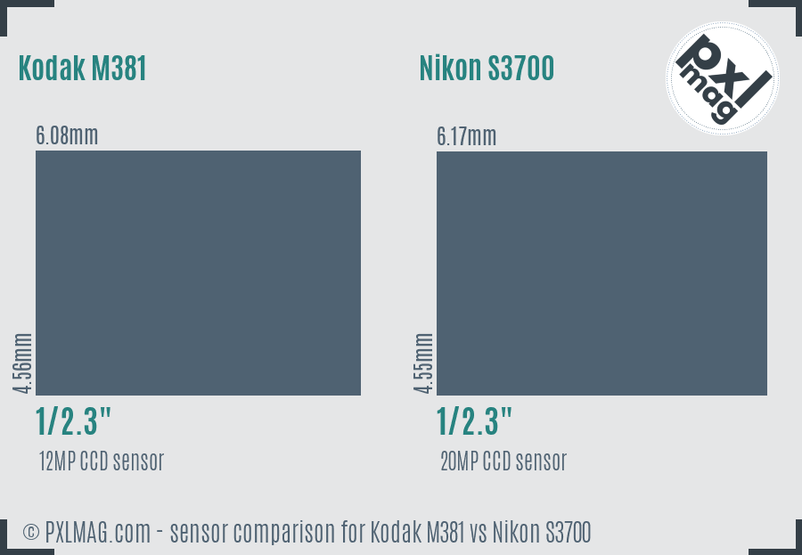 Kodak M381 vs Nikon S3700 sensor size comparison