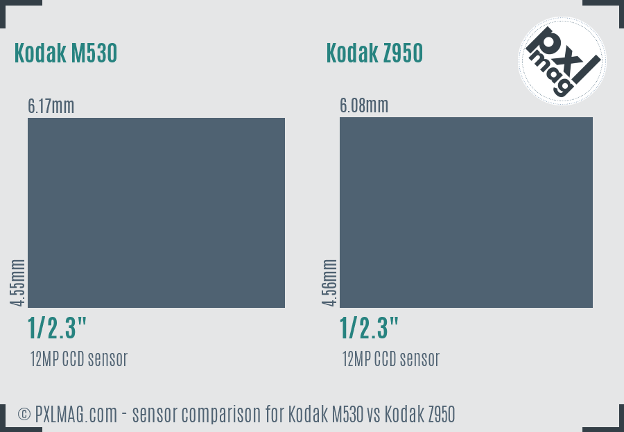 Kodak M530 vs Kodak Z950 sensor size comparison