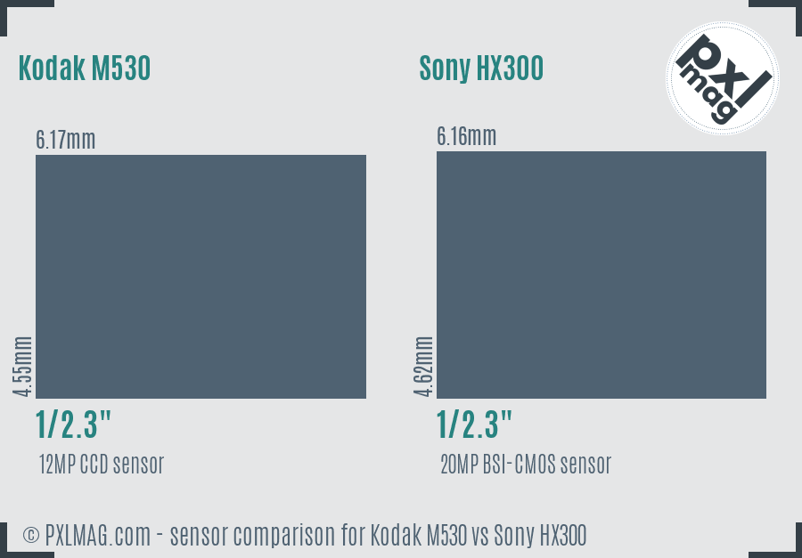 Kodak M530 vs Sony HX300 sensor size comparison