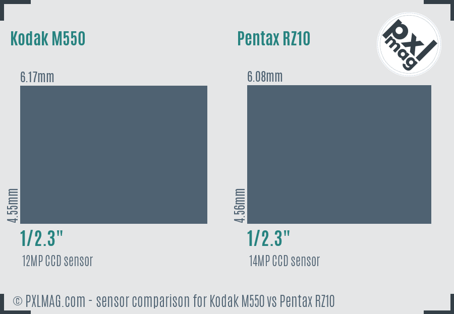 Kodak M550 vs Pentax RZ10 sensor size comparison