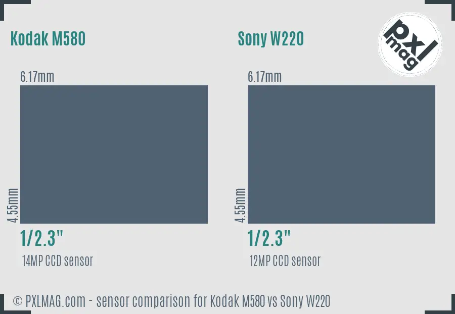 Kodak M580 vs Sony W220 sensor size comparison