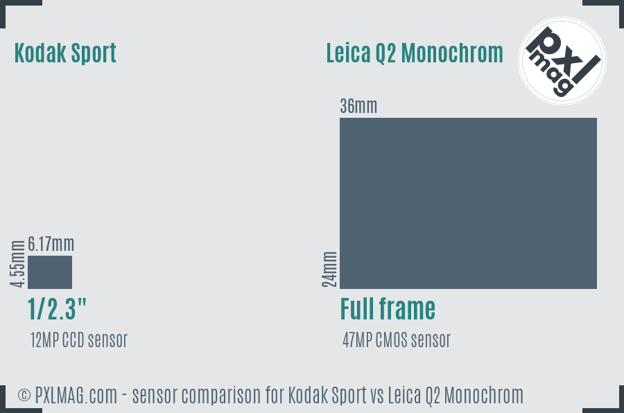 Kodak Sport vs Leica Q2 Monochrom sensor size comparison