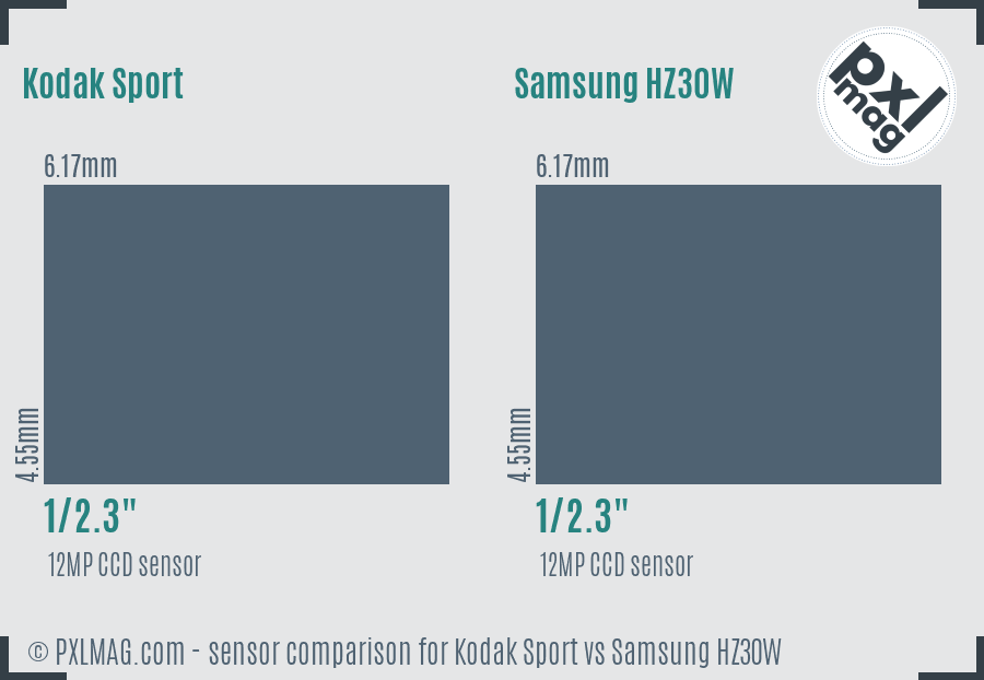 Kodak Sport vs Samsung HZ30W sensor size comparison