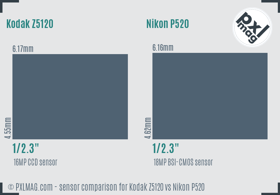 Kodak Z5120 vs Nikon P520 sensor size comparison
