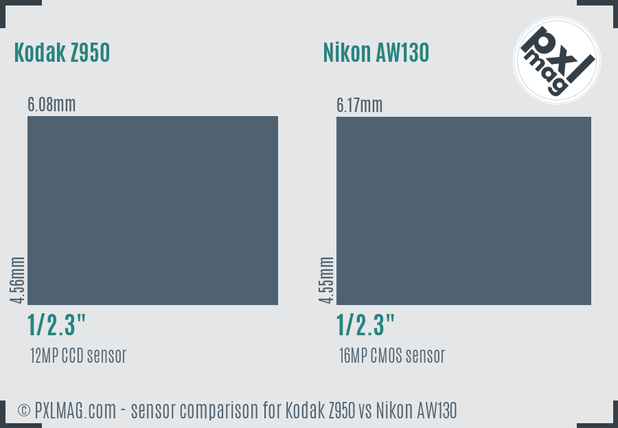 Kodak Z950 vs Nikon AW130 sensor size comparison