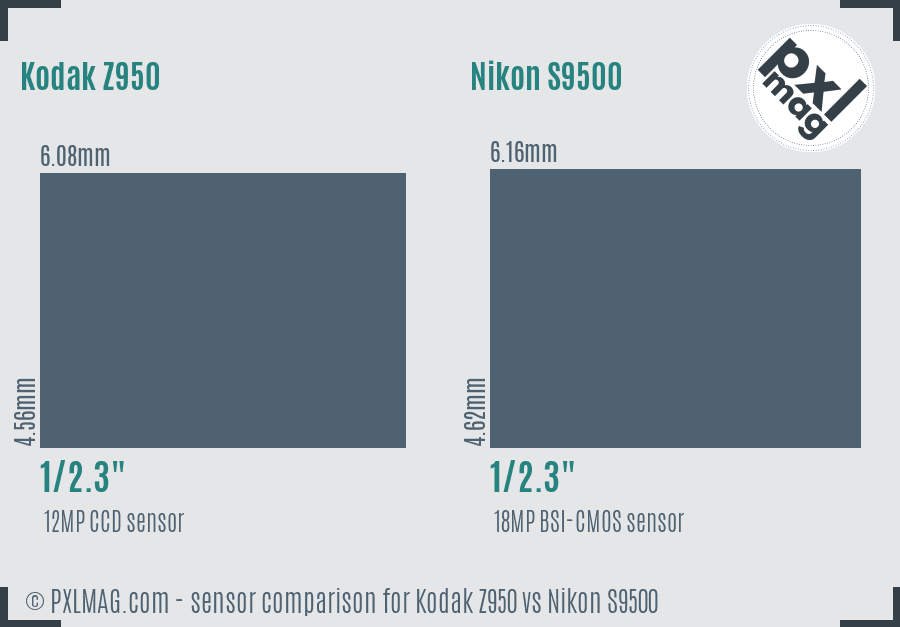 Kodak Z950 vs Nikon S9500 sensor size comparison
