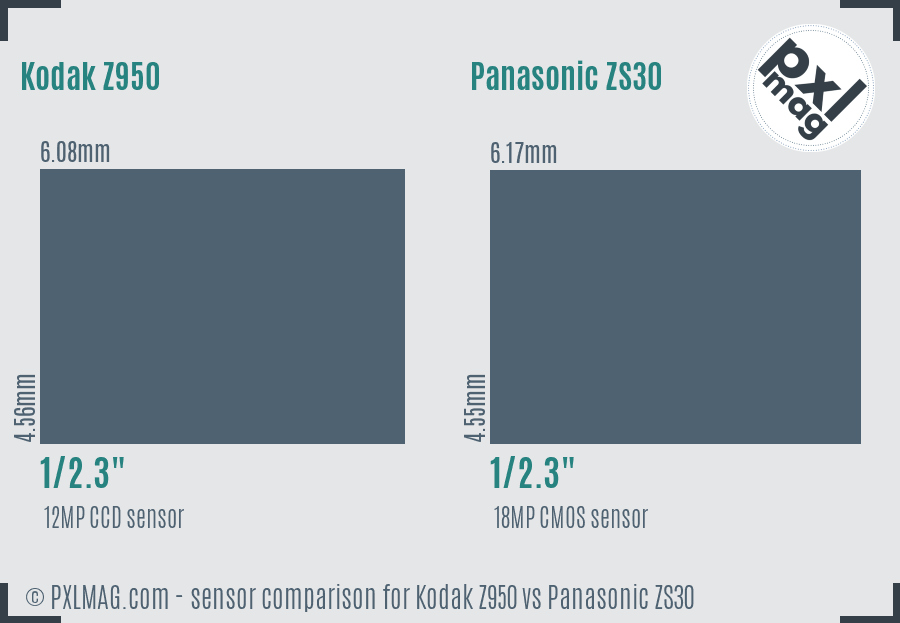 Kodak Z950 vs Panasonic ZS30 sensor size comparison
