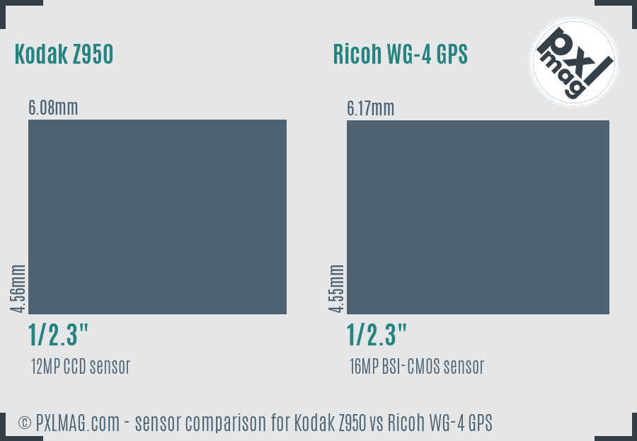 Kodak Z950 vs Ricoh WG-4 GPS sensor size comparison