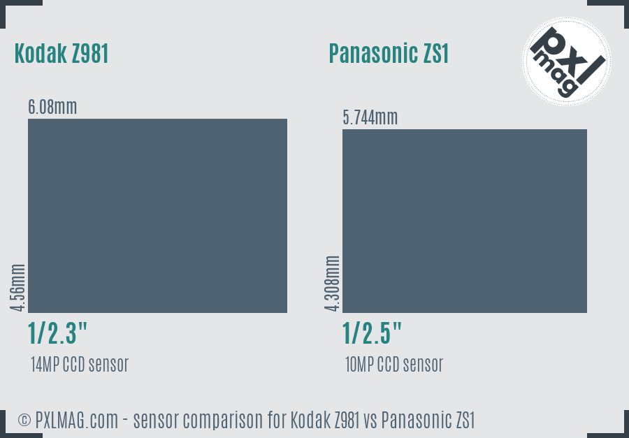 Kodak Z981 vs Panasonic ZS1 sensor size comparison