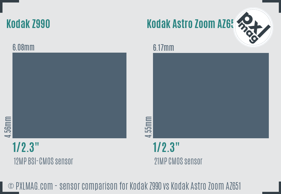 Kodak Z990 vs Kodak Astro Zoom AZ651 sensor size comparison