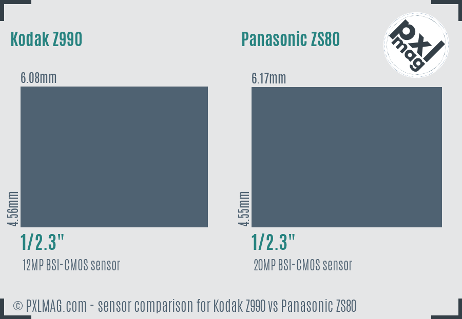 Kodak Z990 vs Panasonic ZS80 sensor size comparison