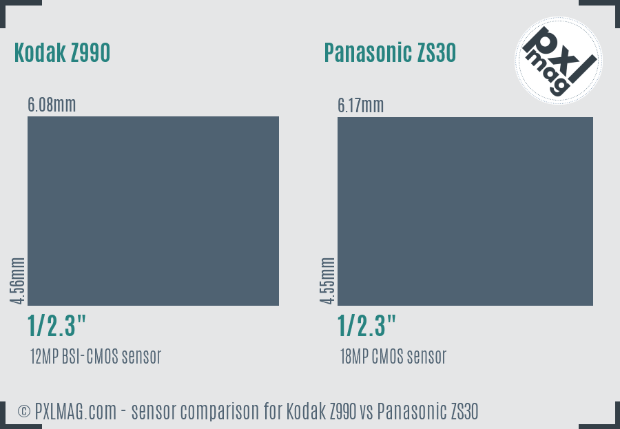 Kodak Z990 vs Panasonic ZS30 sensor size comparison