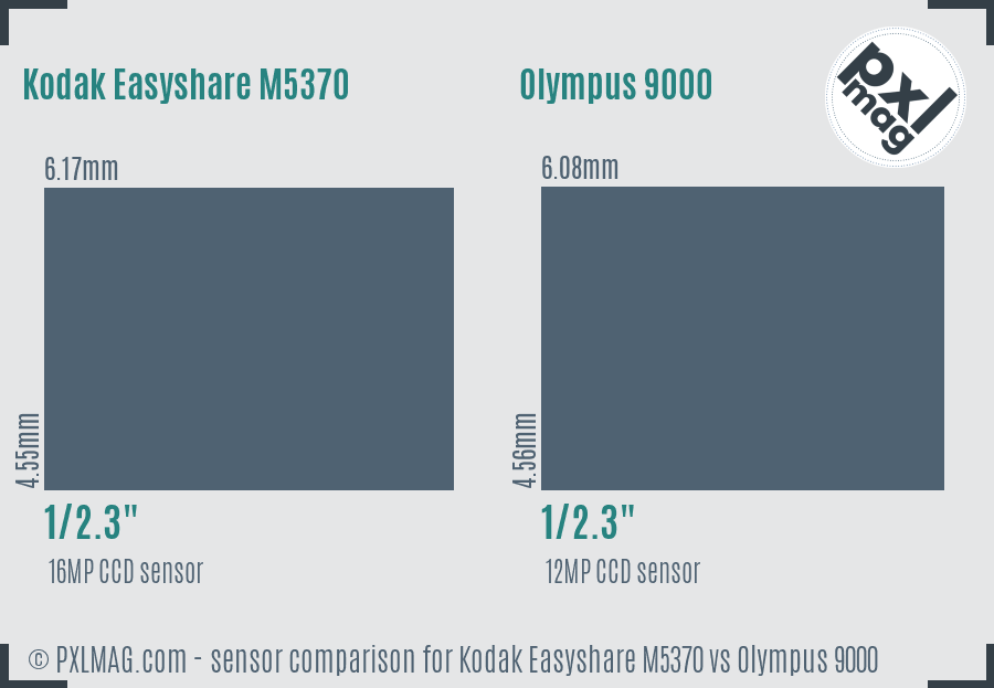 Kodak Easyshare M5370 vs Olympus 9000 sensor size comparison