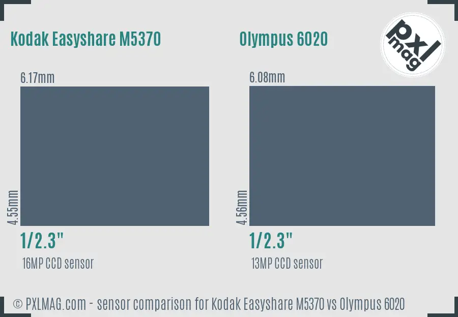 Kodak Easyshare M5370 vs Olympus 6020 sensor size comparison