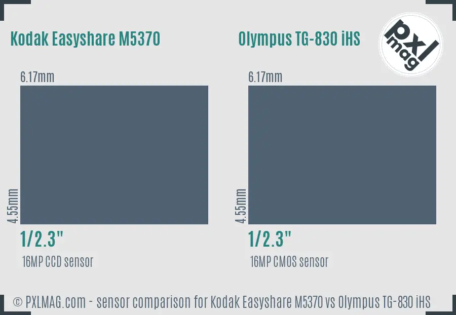 Kodak Easyshare M5370 vs Olympus TG-830 iHS sensor size comparison