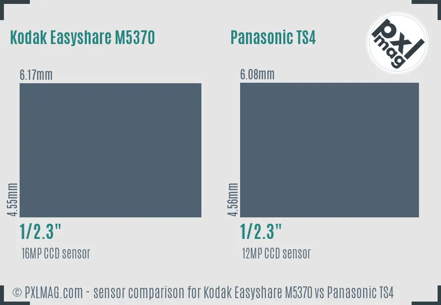 Kodak Easyshare M5370 vs Panasonic TS4 sensor size comparison
