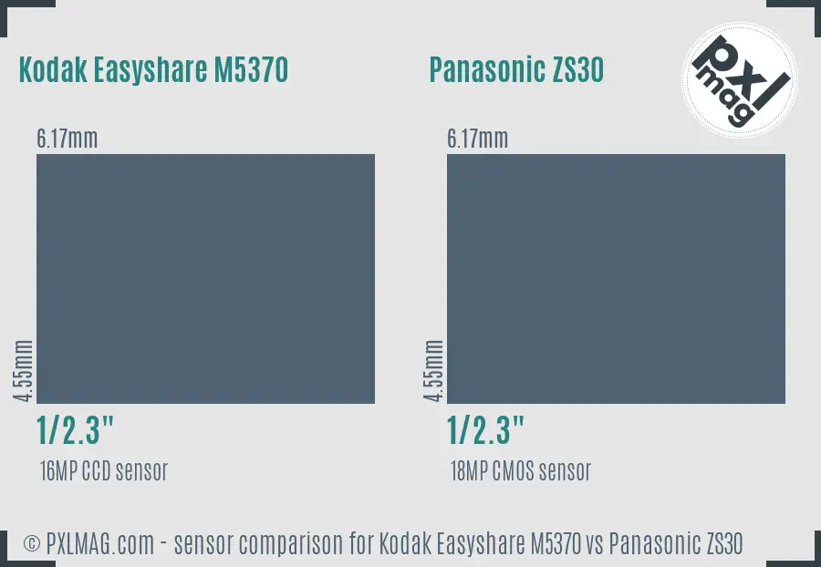 Kodak Easyshare M5370 vs Panasonic ZS30 sensor size comparison