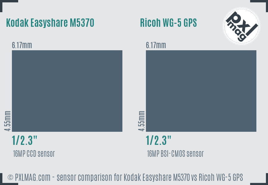 Kodak Easyshare M5370 vs Ricoh WG-5 GPS sensor size comparison