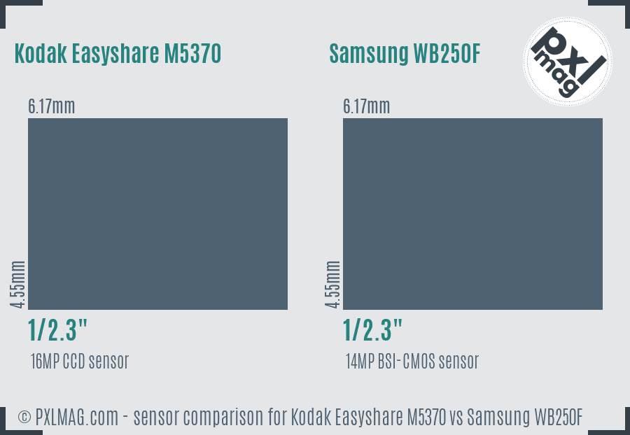 Kodak Easyshare M5370 vs Samsung WB250F sensor size comparison