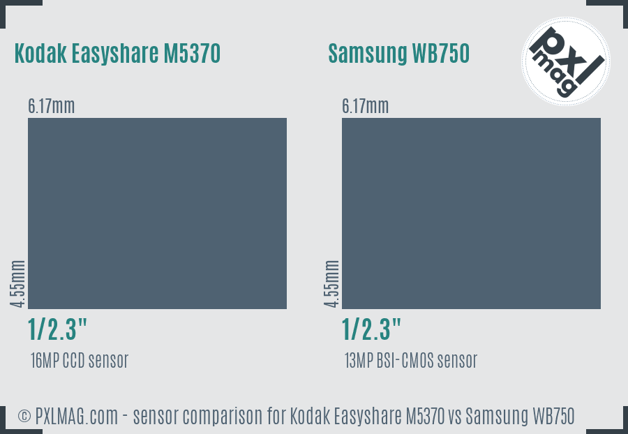 Kodak Easyshare M5370 vs Samsung WB750 sensor size comparison