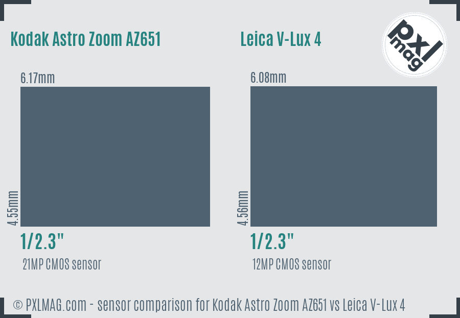 Kodak Astro Zoom AZ651 vs Leica V-Lux 4 sensor size comparison