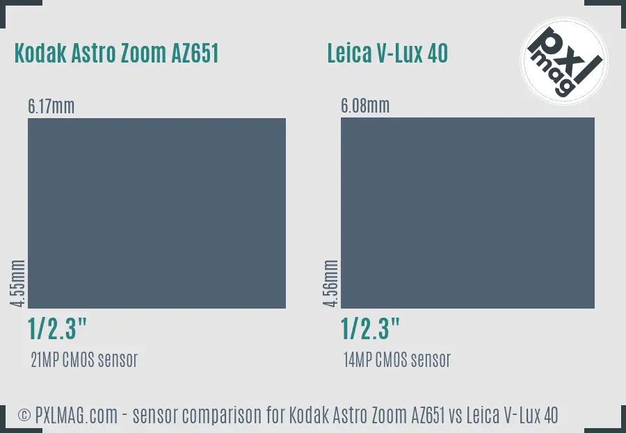 Kodak Astro Zoom AZ651 vs Leica V-Lux 40 sensor size comparison
