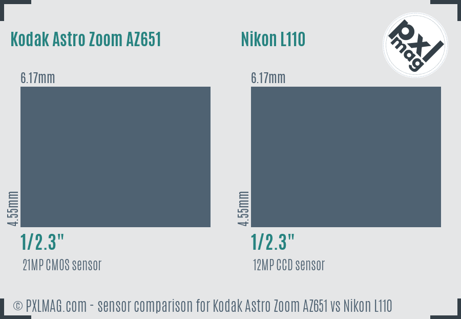Kodak Astro Zoom AZ651 vs Nikon L110 sensor size comparison