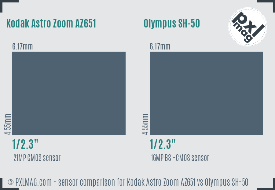 Kodak Astro Zoom AZ651 vs Olympus SH-50 sensor size comparison
