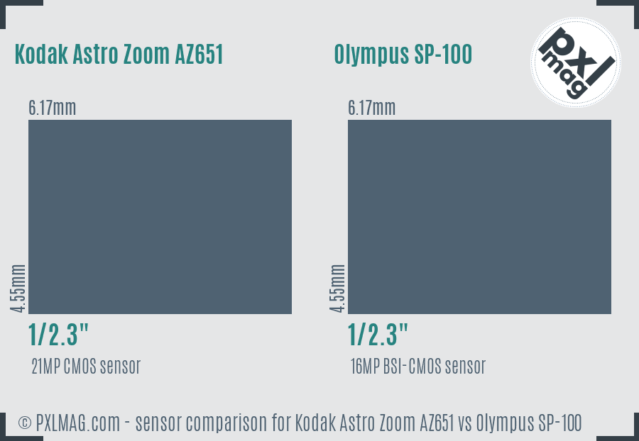 Kodak Astro Zoom AZ651 vs Olympus SP-100 sensor size comparison