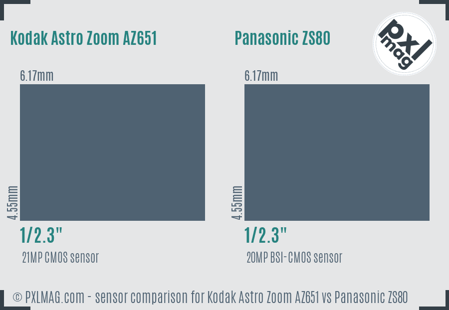 Kodak Astro Zoom AZ651 vs Panasonic ZS80 sensor size comparison