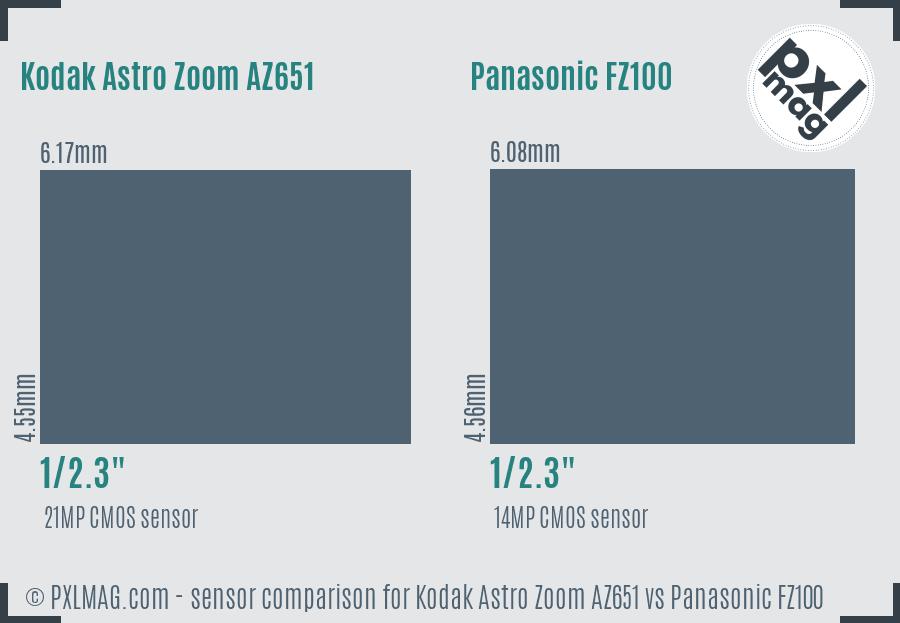 Kodak Astro Zoom AZ651 vs Panasonic FZ100 sensor size comparison