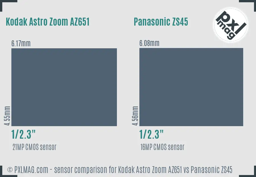 Kodak Astro Zoom AZ651 vs Panasonic ZS45 sensor size comparison