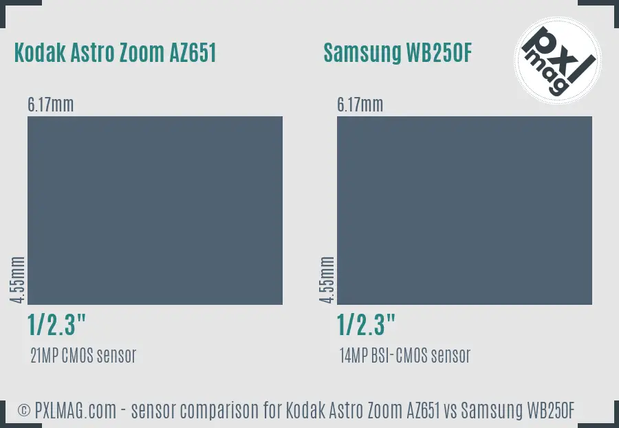 Kodak Astro Zoom AZ651 vs Samsung WB250F sensor size comparison