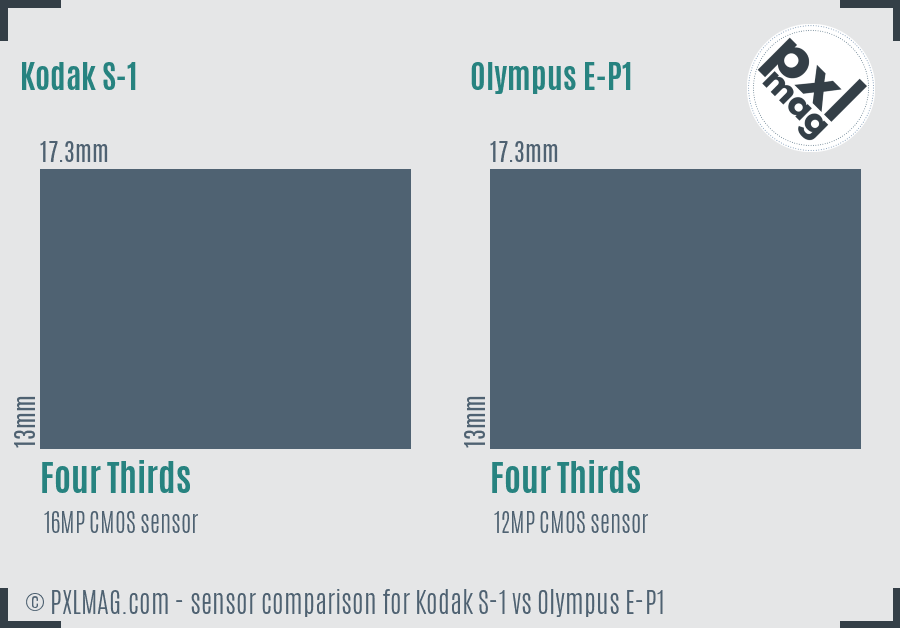 Kodak S-1 vs Olympus E-P1 sensor size comparison