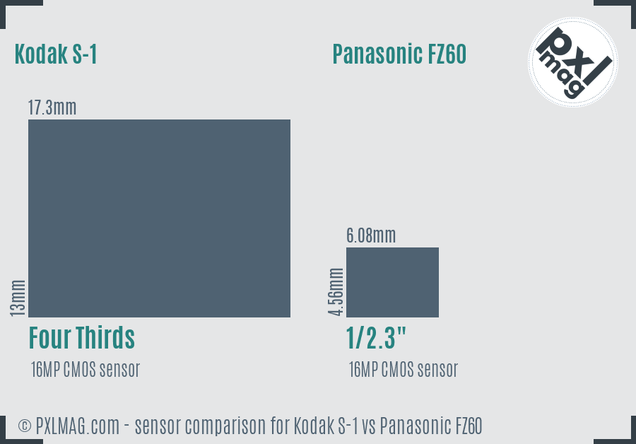 Kodak S-1 vs Panasonic FZ60 sensor size comparison