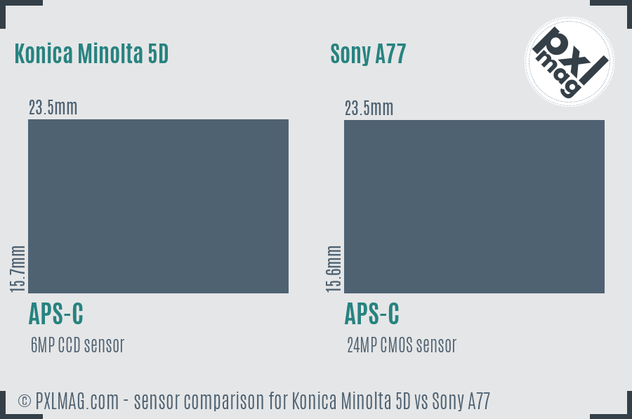 Konica Minolta 5D vs Sony A77 sensor size comparison