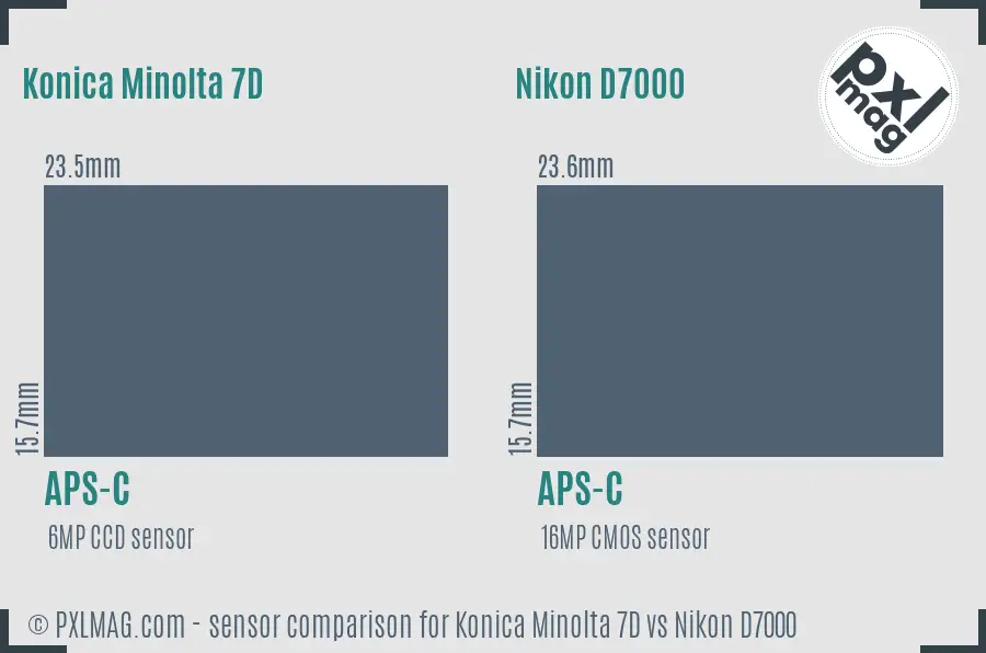 Konica Minolta 7D vs Nikon D7000 sensor size comparison