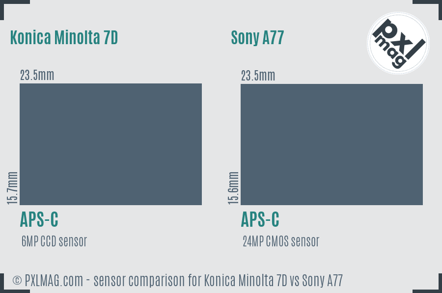 Konica Minolta 7D vs Sony A77 sensor size comparison